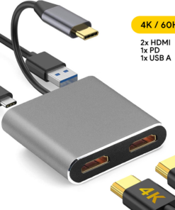 Adapter Type C na HDMIx2 PD USB3.0 4 u 1 sivi