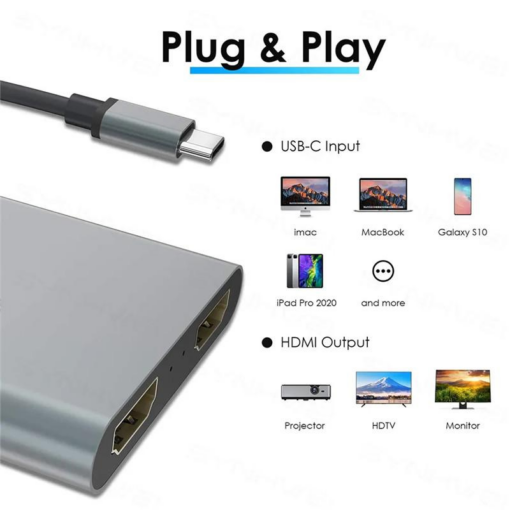 Adapter Type C na HDMIx2 PD USB3.0 4 u 1 sivi - Image 2