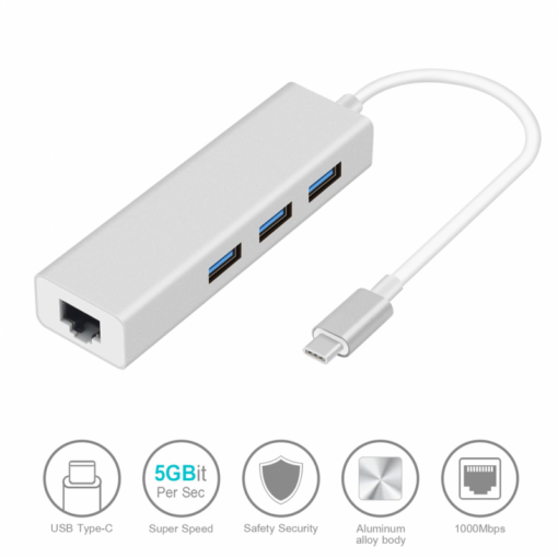 Adapter Type C na 3 USB 3.0 + RJ45 Gb JWD-T5 srebrni - Image 2