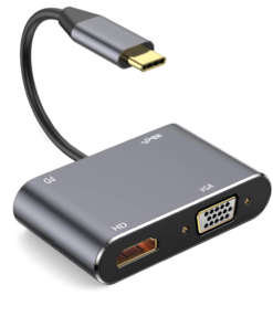 Adapter Type C na HDMI VGA PD USB3.0 4 u 1 sivi