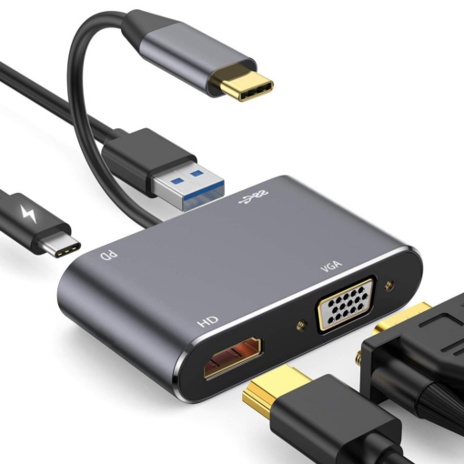 Adapter Type C na HDMI VGA PD USB3.0 4 u 1 sivi - Image 2