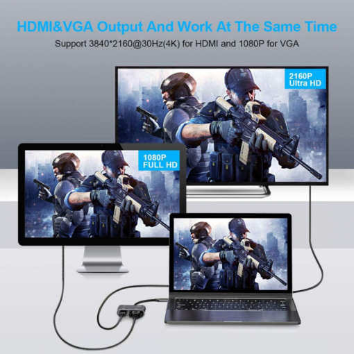 Adapter Type C na HDMI VGA PD USB3.0 4 u 1 sivi - Image 3