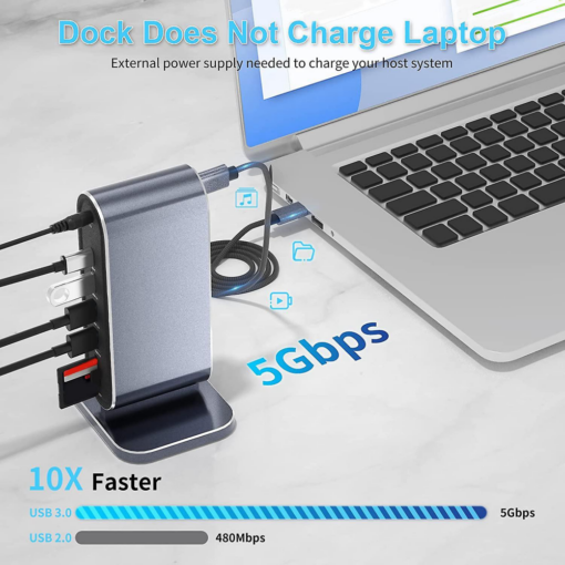 Adapter Type C na LAN Gb, SD card, TF, PD, Type C, 4xUSB 3.0, Audio, HDMI i VGA 12 u 1 sa postoljem - Image 4