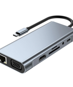 Adapter Type C na LAN Gb, SD card, TF, Type C, 3xUSB 3.0, Audio, HDMI i VGA 10 u 1 20cm kabl
