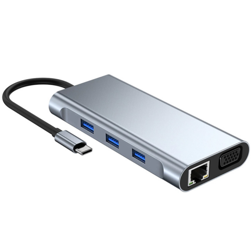 Adapter Type C na LAN Gb, SD card, TF, Type C, 3xUSB 3.0, Audio, HDMI i VGA 10 u 1 20cm kabl - Image 2