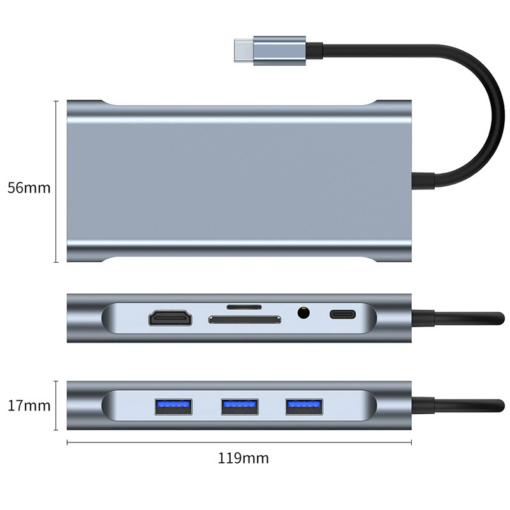 Adapter Type C na LAN Gb, SD card, TF, Type C, 3xUSB 3.0, Audio, HDMI i VGA 10 u 1 20cm kabl - Image 4