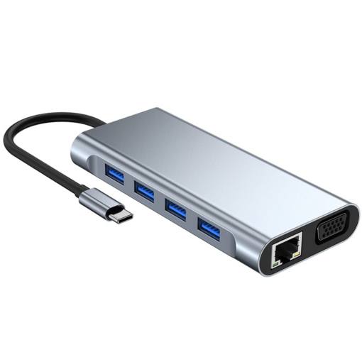 Adapter Type C na LAN Gb, SD card, TF, Type C, 4xUSB 3.0, Audio, HDMI i VGA 11 u 1 20cm kabl - Image 2