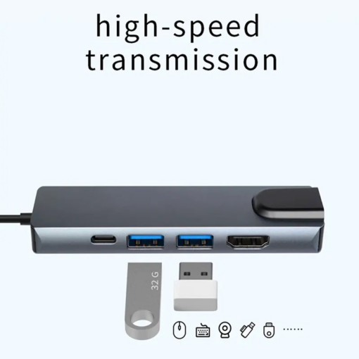 Adapter Type C na LAN Gb, Type C, 2xUSB 3.0 i HDMI 5u1 20cm kabl - Image 4