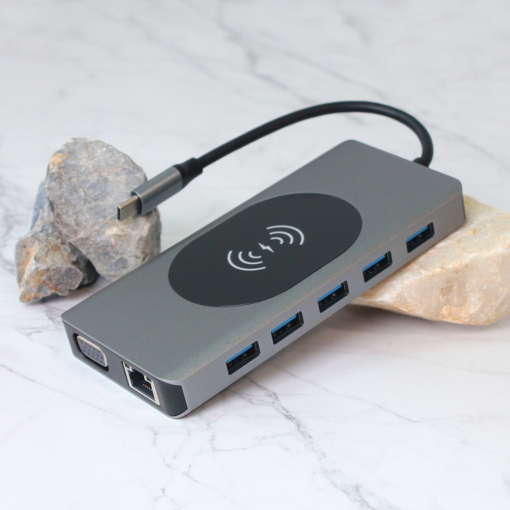 Adapter Type C na LAN Gb, Wireless PC, SD card, TF, Type C, 3xUSB 3.0, 2xUSB 2.0, Audio, 2xHDMI i VGA 14 u 1 20cm kabl - Image 2