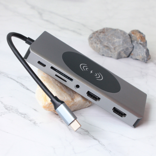 Adapter Type C na LAN Gb, Wireless PC, SD card, TF, Type C, 3xUSB 3.0, 2xUSB 2.0, Audio, 2xHDMI i VGA 14 u 1 20cm kabl - Image 3