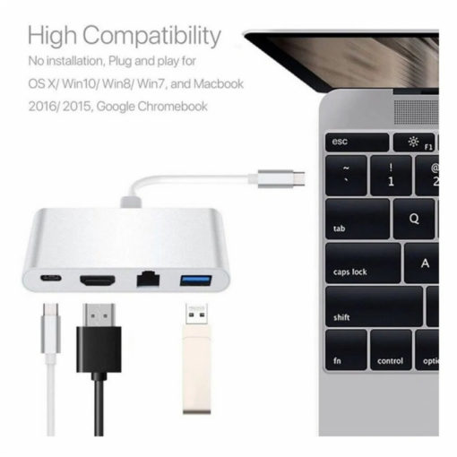 Adapter Type C na RJ45 (LAN) HDMI USB 3.0 4u1 JWD-TC08 - Image 4