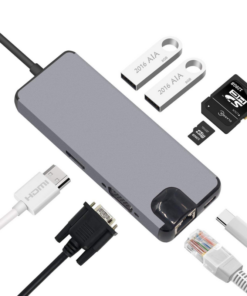 Adapter Type C na RJ45 (LAN) HDMI VGA 2xUSB 3.0 PD SD microSD 8u1 JWD-TC32