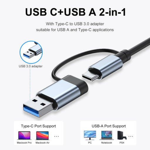 Adapter Type C - USB 3.0 na 2xType C, 3xUSB 3.0 i 2xUSB 2.0 7u1 20cm kabl - Image 5