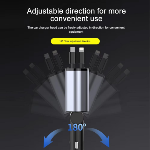 Auto punjac C1 4u1 PD 3A, USB 2.4A 120W (total) sa Type C/lightning kablom tamno sivi - Image 5