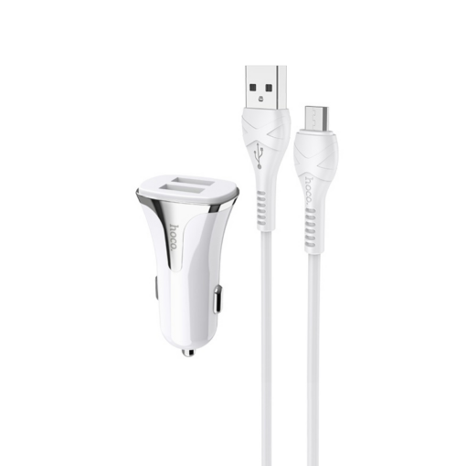 Auto punjac HOCO Z31 QC3.0 2xUSB sa micro USB kablom beli