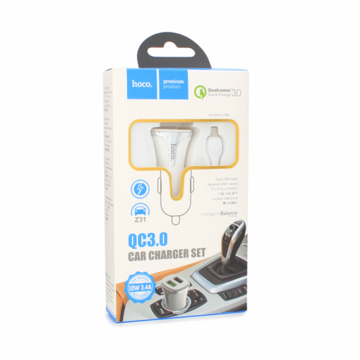 Auto punjac HOCO Z31 QC3.0 2xUSB sa micro USB kablom beli - Image 5