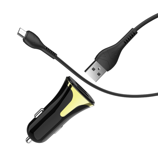 Auto punjac HOCO Z31 QC3.0 2xUSB sa micro USB kablom crni - Image 2