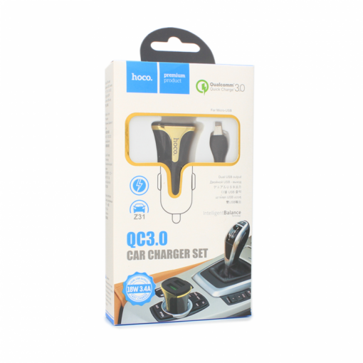 Auto punjac HOCO Z31 QC3.0 2xUSB sa micro USB kablom crni - Image 4