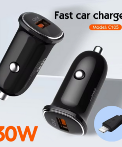 Auto punjac LDNIO C105, QC3.0, 30W USB Lightning crni
