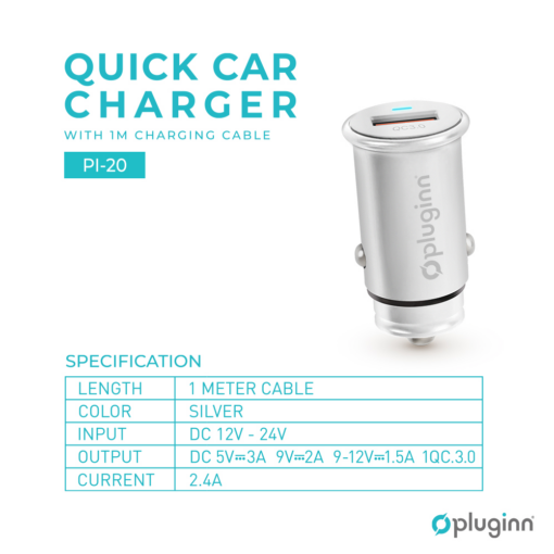 Auto punjac Pluginn PI-20 QC 3.0, 3A, 18W, srebrni - Image 2