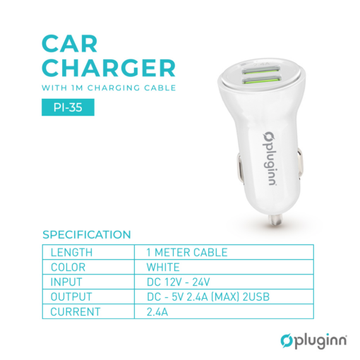 Auto punjac Pluginn PI-35 2xUSB, 2.4A beli - Image 2