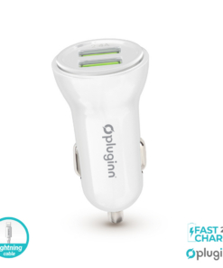 Auto punjac Pluginn PI-35 2xUSB, 2.4A  sa lightning kablom beli