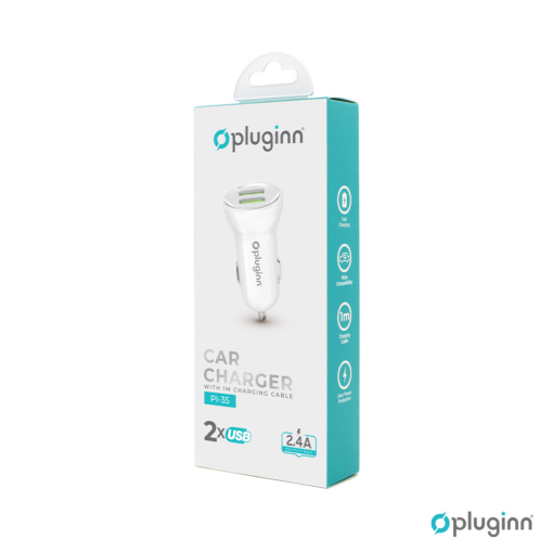 Auto punjac Pluginn PI-35 2xUSB, 2.4A  sa lightning kablom beli - Image 3
