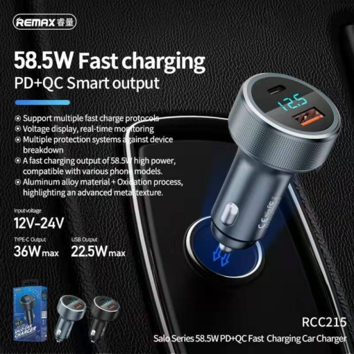 Auto punjac REMAX Salo Series 58.5W PDHQC Fast Charging RCC215 - Image 3