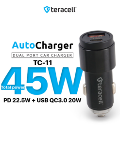 Auto punjac Teracell Evolution TC-11 PD 22.5W + USB QC3.0 20W, 45W (total) sa Type C kablom crni
