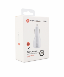 Auto punjac Teracell Ultra DC01 2.4A sa iPhone lightning kablom beli