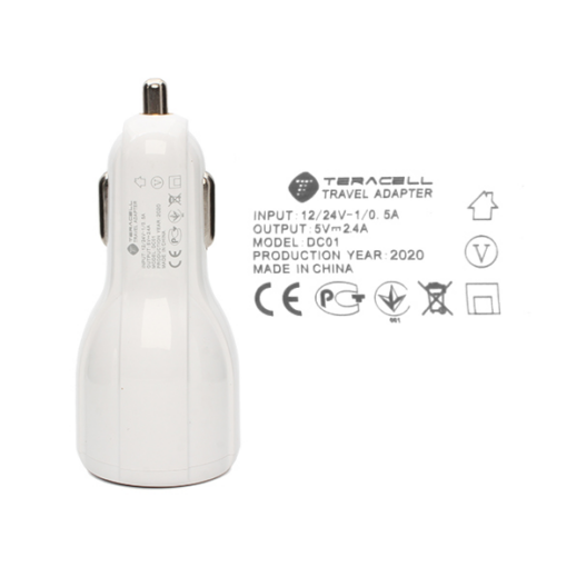 Auto punjac Teracell Ultra DC01 2.4A sa Mini USB kablom beli - Image 3
