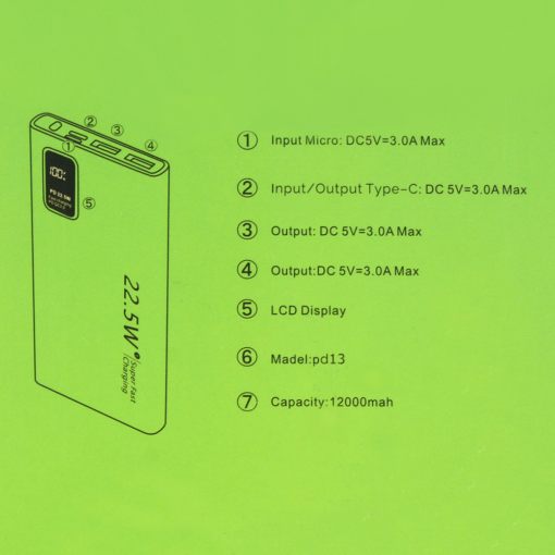 Back up baterija Oxpower P13 PD fast 12000 mAh crna - Image 5
