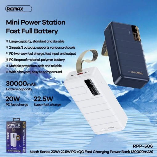 Back up baterija REMAX Noah Series RPP-506 PD QC 20W 22.5W 30000mAh bela - Image 2