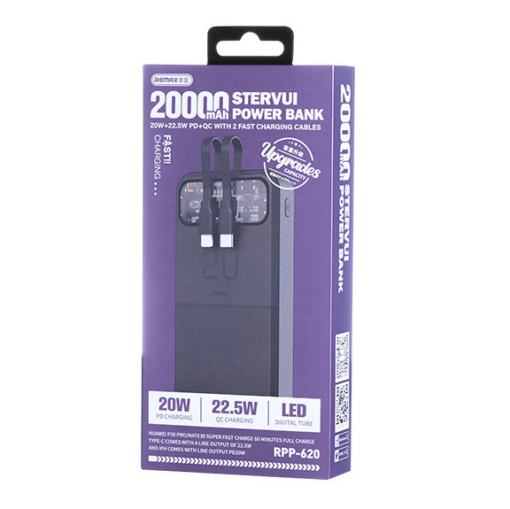 Power bank prenosiva baterija REMAX Stervui series RPP-620 PD 20W + QC 22.5W Fast Charging 20000mAh crna - Image 4