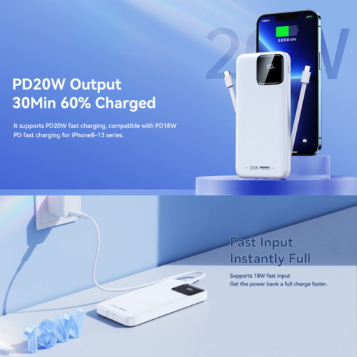 Power bank prenosiva baterija REMAX Suji Series RPP-500 20W+22.5W PD+QC 10000mAh plava - Image 3