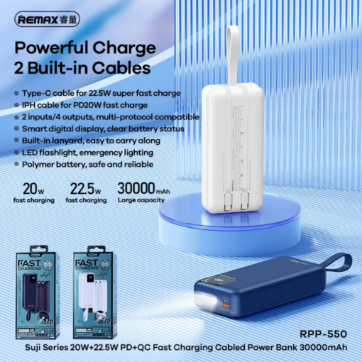 Power bank prenosiva baterija REMAX Suji Series RPP-550 20W+22.5W PD+QC 30000mAh plava - Image 2