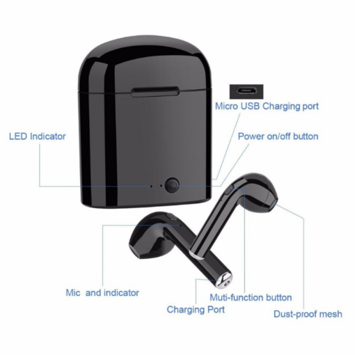 Bluetooth slusalice Airpods i7 mini crne HQ - Image 4