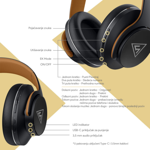 Bluetooth slusalice Sodo design 2 braon crne - Image 5