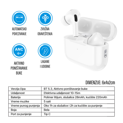 Bluetooth slusalice Teracell Airbuds Pro bele - Image 3