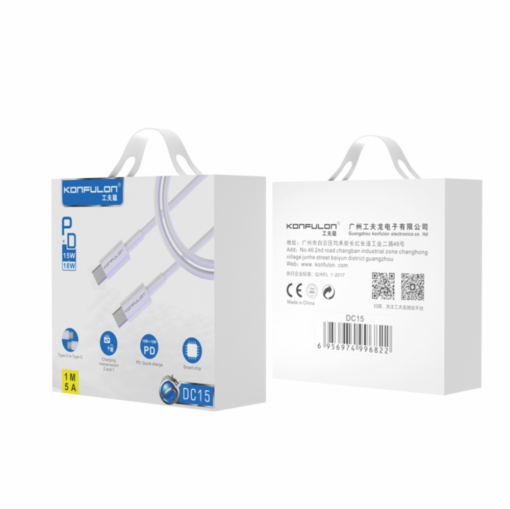 Data kabl KONFULON DC15 PD 60W Super Fast Charge Type C na Type C beli 1m - Image 4