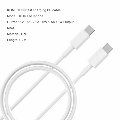 Data kabl KONFULON DC15 PD 18W Type C na Type C beli 1m - Image 2