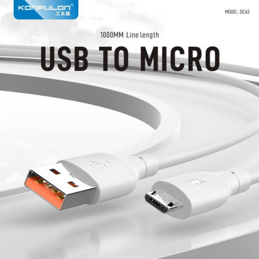 Data kabl KONFULON DC63, 3A, USB na micro USB beli 1m - Image 2