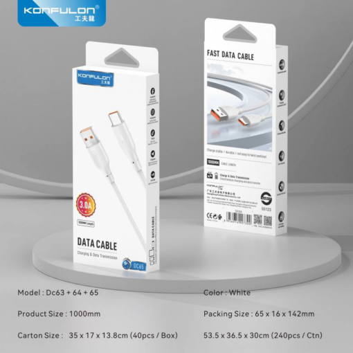 Data kabl KONFULON DC63, 3A, USB na micro USB beli 1m - Image 4
