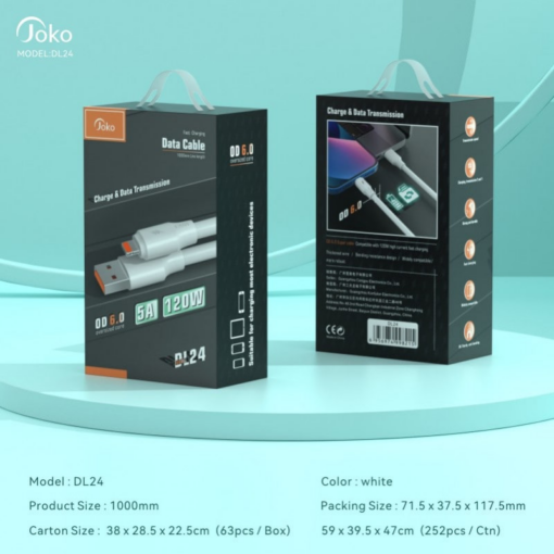 Data kabl KONFULON DL24, 5A, 120W, USB na iPhone lightning beli 1m - Image 4