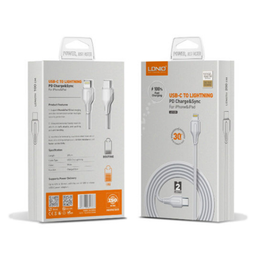 Data kabl LDNIO LC122-I 30W QC Type C na iPhone lightning 2m beli - Image 3