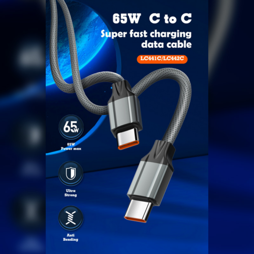 Data kabl LDNIO LC441C 65w, iph15, Type C na Type C sivi 1m - Image 2