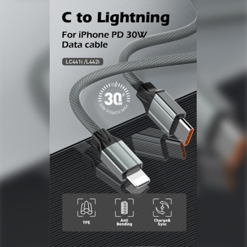 Data kabl LDNIO LC441C 65w, iph15, Type C na Type C sivi 1m - Image 3