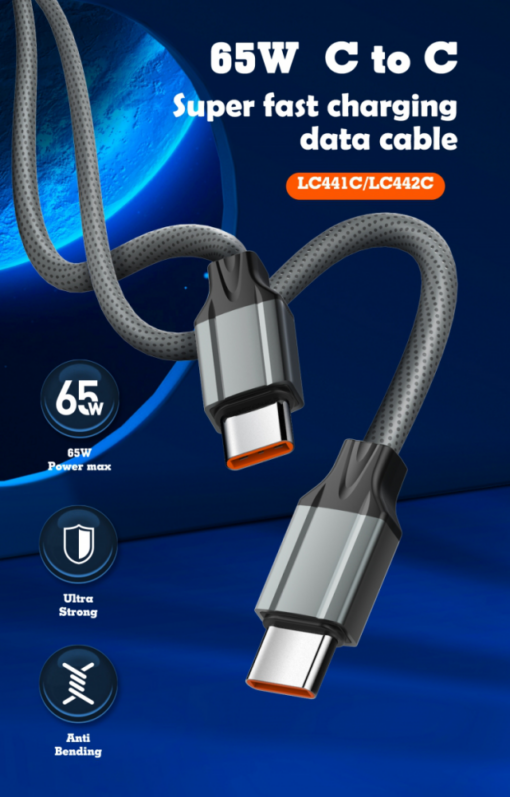 Data kabl LDNIO LC441C 65w, Type C na Type C sivi 1m - Image 2