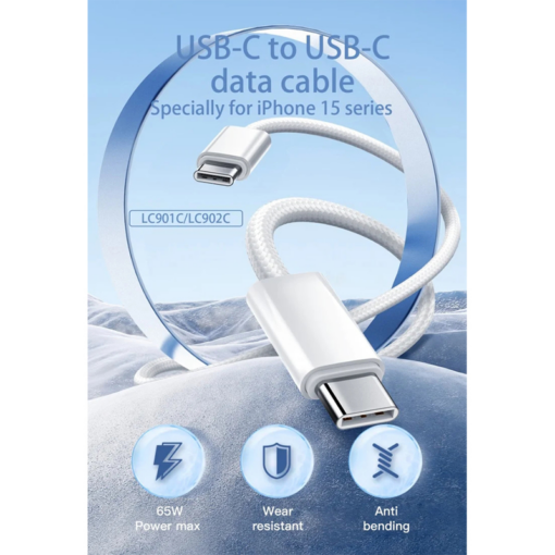 Data kabl LDNIO LC902-C 65W Type C na Type C beli 2m - Image 5