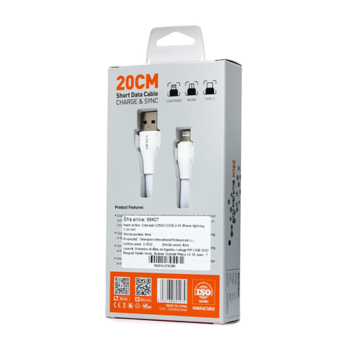 Data kabl LDNIO LS550 2.4A iPhone lightning 0.2m beli - Image 2